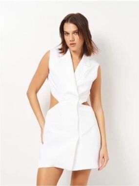 H&M White Sleeveless Cutout Blazer Mini Dress